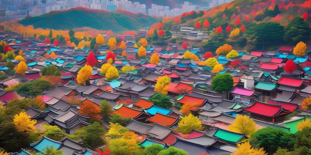 Korean landscape cityscape vibrant colors