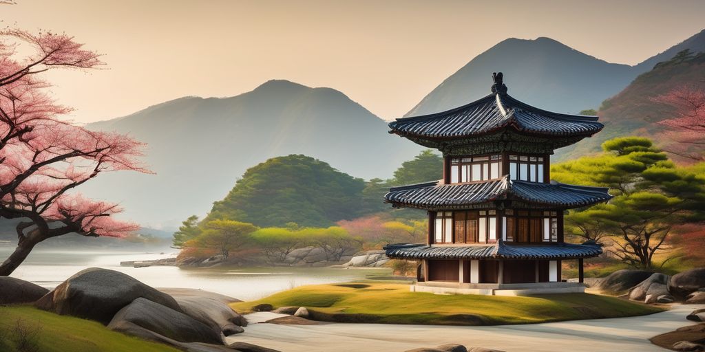 traditional Korean architecture in serene landscape